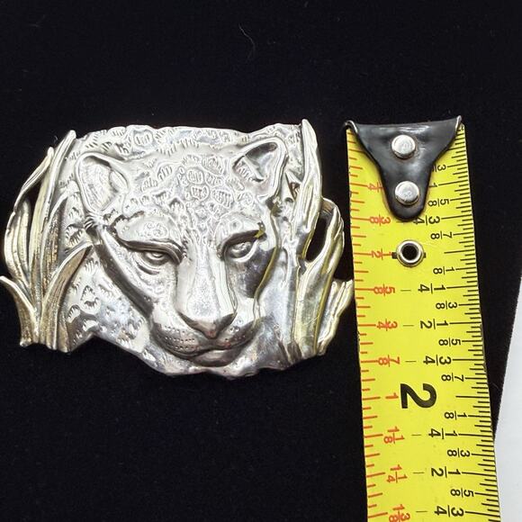 Sterling Silver 925 Leopard Cat Cougar Brooch Pin Pendant 2 Tone Large Puffy - Picture 7 of 7